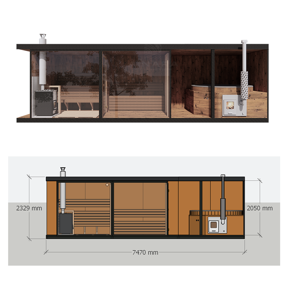 Modulinė pirtis Ainara A+B+C Modelis